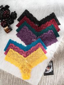 7pcs Women's Low Waist Floral Lace Panties, Multi-Color Sexy Sheer Elastic Fitted Triangle Underwear For Daily Wear - Multicolor - View 3