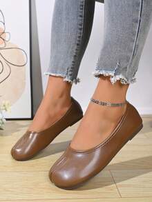 Korean Style Minimalist Split Toe Design Low Vamp Shoes, Comfortable Soft Sole Commuter Slip-On Flat Shoes For Women - Brown - View 2