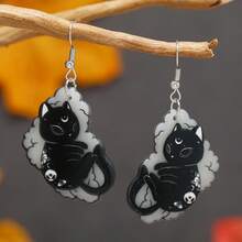 1 Pair Dark Style Cute Skull Cat Earrings - Black - View 7