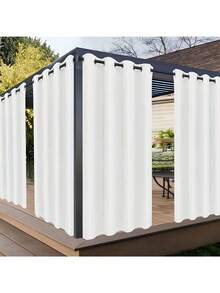 Outdoor Patio Curtains, Waterproof, Windproof, UV Resistant, Fade Resistant, Suitable For Gazebo, Porch, Pergola, Sunshade Privacy Protection. Single Piece Design, Color Gray And White. - A - View 6