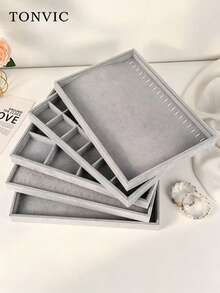 TONVIC 1pc Velvet Jewelry Tray Ring Necklace Storage Dish Watch Bracelet Tray With Pillow - Grey - View 11