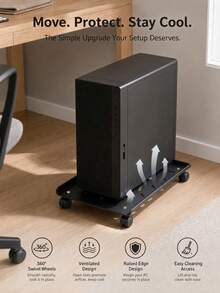 1pc Movable Computer Host Stand, Minimalist Office Style Storage Rack, Desktop Host Tray. Suitable For Gaming Room, Office, Study And Studio. Ideal For Gamers, Office Workers And DIY Installation Enthusiasts. - Black - View 2
