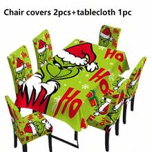 The Grinch The 4pcs Green Monster Themed Christmas Tablecloth And Chair Cover Set; Christmas Decoration, Perfect For Parties And Birthdays, Party Decor Supplies - Multicolor - View 9