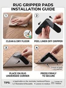 4/8/12pcs Carpet Anti-Slip Fixing Tapes, Anti-Slip Carpet Stickers, Anti-Slip Carpet Pads, Washable Fixing Stickers, Carpet Tapes, Carpet Fixers, Reusable PU Washable No-Residue Carpet Tapes, Double-Sided Carpet Fixers To Keep Corners Flat - Multicolor - View 3