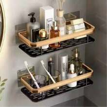 1pc Aluminum Bathroom Storage Rack, Towel Rack, Wall-Mounted Organizer, Suitable For Shampoo And Cosmetics, Shower Caddy, Kitchen Sink Organizer - Multicolor - View 1