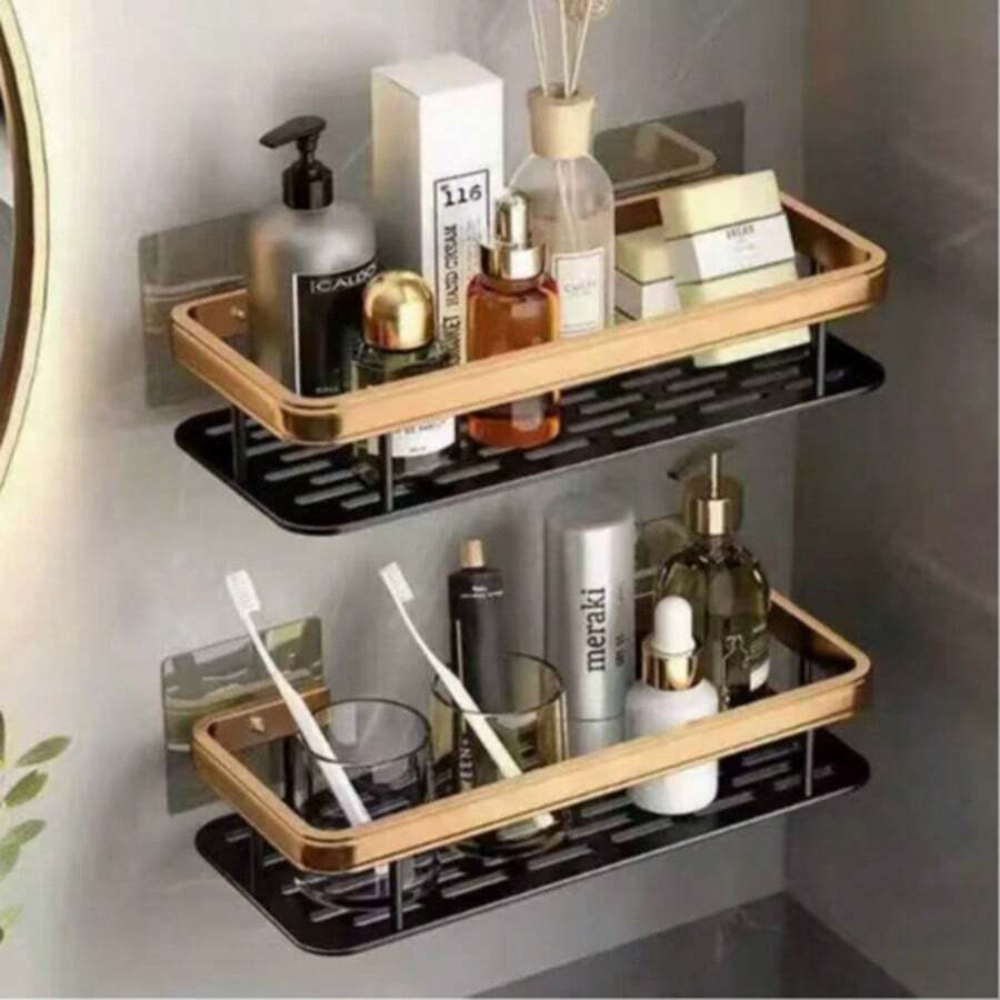 1pc Aluminum Bathroom Storage Rack, Towel Rack, Wall-Mounted Organizer, Suitable For Shampoo And Cosmetics, Shower Caddy, Kitchen Sink Organizer - Multicolor - View 1