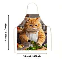 1pc Cartoon Cute Cooking Cat Creative Print Apron - Sleeveless Design, Durable And Comfortable Fit, Featuring Cat Cooking Pattern, Suitable For Cooking, Baking And Home Cleaning, Household Cleaning, Housework Apron, Hand-Painted Gardening Apron, Fun Home Gift - Multicolor - View 16