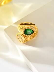1pc Vintage Woven Pattern Copper Material Inlaid Colorful Teardrop Zirconia Open Ring, Women's Evening, Wedding, Party, Holiday Gift Accessory - Multicolor - View 12