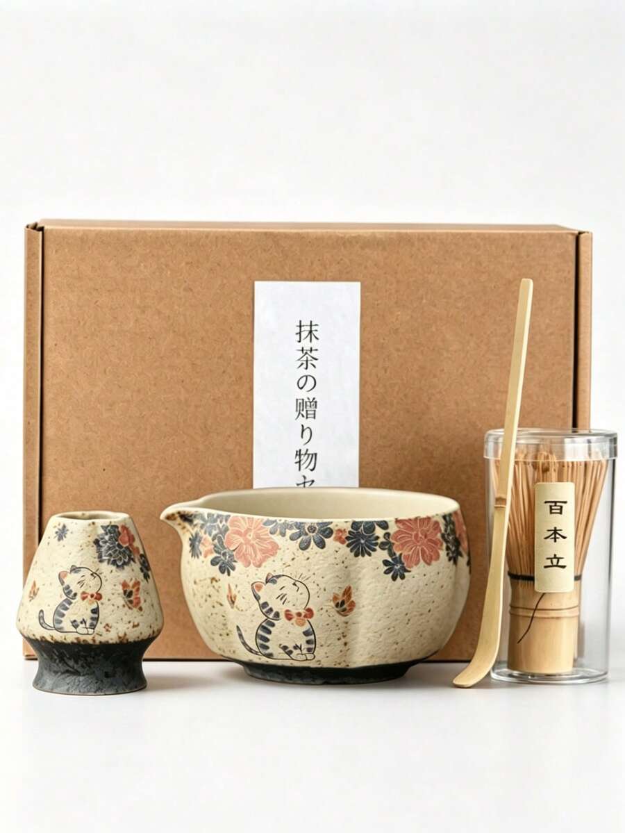 1/4/7pcs Japanese Style Matcha Tea Set, Matcha Bowl, Complete Matcha Tool Set, Matcha Set, Matcha Whisk Set, Matcha Tools, Matcha, Matcha Plate, Matcha Tools, Cup, Matcha Related Products, Including Matcha Bowl, Matcha Whisk, Matcha Cup, Matcha Whisk, Matcha Spoon, Tea Bowl Set, Matcha Brewing Tools, Dessert And Beverage Making Tools, Competition Cup, Gift Box, Matsudai Matcha Whisk Set - Multicolor - View 1