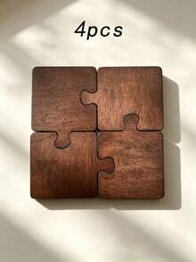 4pcs Puzzle Wooden Coasters Set, Interlocking Jigsaw‑Style Drink Coasters, Heat‑Resistant Scratch‑Proof Table Protector Cup Mats, Decorative Wood Coaster For Tea Coffee Mugs, Home Kitchen Coffee Bar Table Decor Accessories - Multicolor - View 8