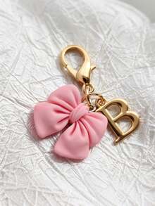1pc 2-In-1 26 Letters + Pink Bow Lobster Clasp, Exquisite Cute Pink Bow Keychain/A-Z 26 Letters Keychain/Suitable For Bags, Wallets And Other Decorative Accessories, Ideal Holiday Gift Accessory - Multicolor - View 26