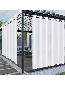 Outdoor Patio Curtains, Waterproof, Windproof, UV Resistant, Fade Resistant, Suitable For Gazebo, Porch, Pergola, Sunshade Privacy Protection. Single Piece Design, Color Gray And White. - A - View 5
