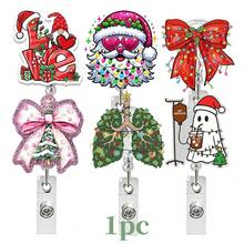 1 cái kẹp thẻ ID xoay dạng cuộn rút bằng acrylic hình nơ Giáng Sinh - Nhiều màu - Xem 9