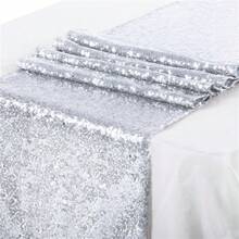 1pc Silver Sequin Tablecloth, Shiny Rectangular Table Cover, Suitable For Wedding, Birthday Party, Dessert Table, Banquet, Holiday Event Decoration. Silver Sequin Tablecloth, Used For Party Decoration, Available All Year Round - Silver - View 4