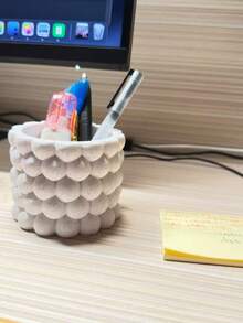 3D Printed Bubble Pearl Texture Pen Holder, Rounded Granular Design, Minimalist INS Style Desktop Practical Storage Organizer Decor - Bubble Pearl Texture Pen Holder - View 2