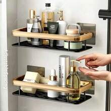 1pc Aluminum Bathroom Storage Rack, Towel Rack, Wall-Mounted Organizer, Suitable For Shampoo And Cosmetics, Shower Caddy, Kitchen Sink Organizer - Multicolor - View 4