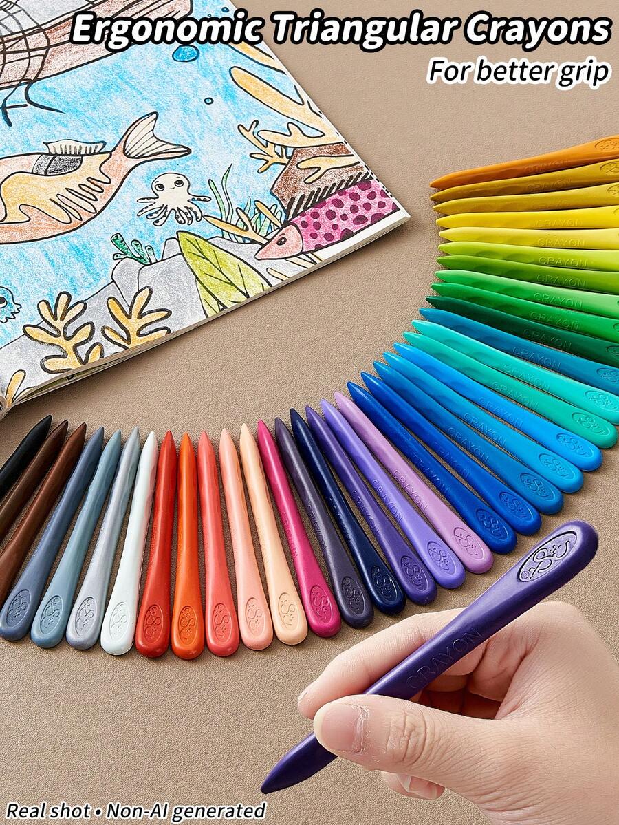6/12/18/24/36PCS Crayons Vibrant Color Set, Triangular Non-Roll Crayons,Washable Crayons Mess-Free No-Stick Hands, Easy-Grip Ergonomic Shape, Ideal For Home School Classroom Art Activities, Back To School Essential Supplies - Sets - View 1