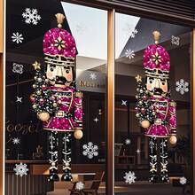 1/3pcs Glitter Nutcracker Window Cling, Static Cling, Reusable, For Home Winter Bedroom Window, Nutcracker Soldier Snowflake Print, Holiday Window Decor - Multicolor - View 2