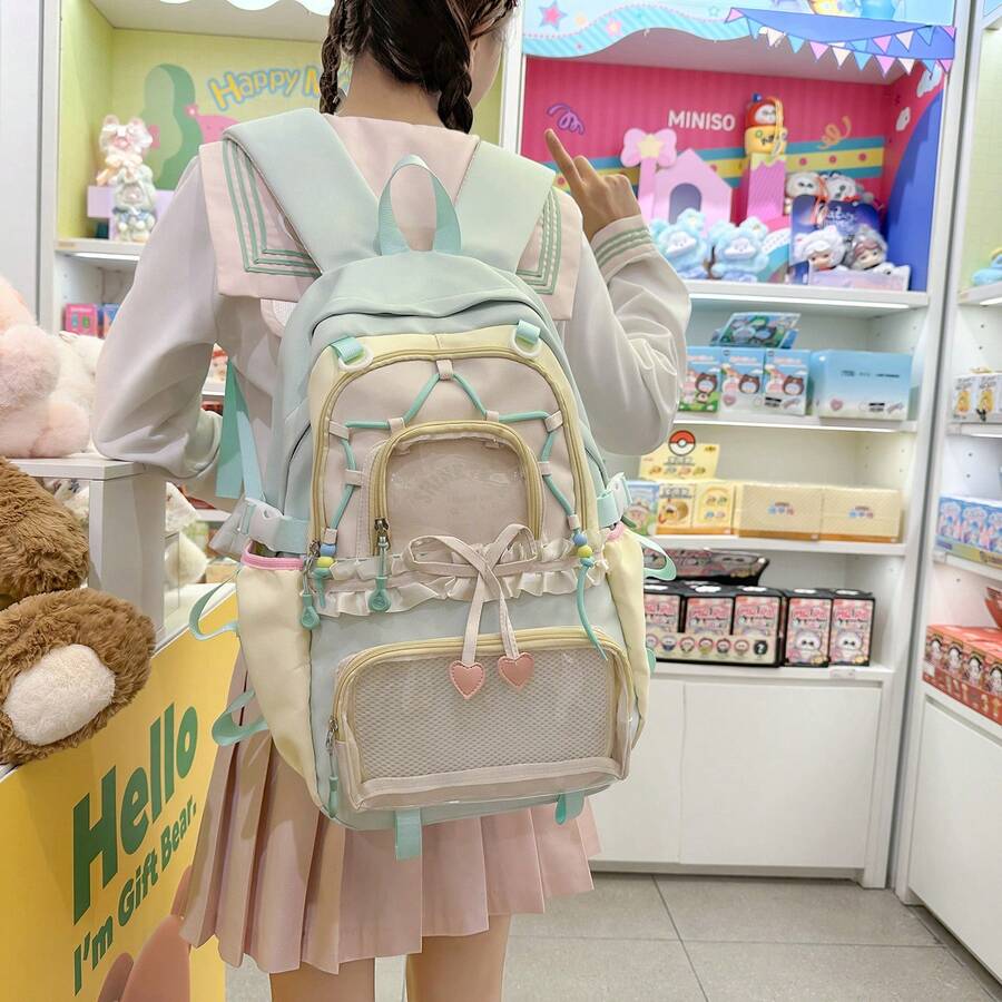 Italife Dopamine Anime Transparent Ita Backpack For Women, Back To School Season, Japanese Style Girl Large Ruffle Edge Ita Bag, Suitable For Brooch Display, With Bow H259 - Multicolor - View 1