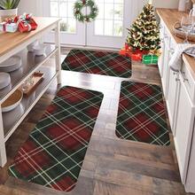 1/2/3pcs Christmas Theme Kitchen Rug, Flannel Kitchen Rug Red & Green Plaid Christmas Style, Comfortable Soft Absorbent Non-Slip, Machine Washable With Non-Slip Backing, Multi-Functional Home Mat Suitable For Doorway, Living Room, Bedroom, Kitchen, Dining Room, Bathroom, Laundry Room, Patio, Entryway, Holiday Home Decor - Multicolor - View 4