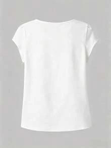 1pc Elegant Short Sleeve Solid Color Woven Fabric Pleated Decor Women's Top, Suitable For Vacation, College, Home, Dating, Spring And Summer Wear - White - View 4