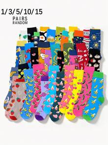 1/3/5/10/15 Pairs Random Unisex Fruit Pattern Street Style Comfortable Breathable Mid-Calf Socks - Multicolor - View 1