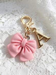 1pc 2-In-1 26 Letters + Pink Bow Lobster Clasp, Exquisite Cute Pink Bow Keychain/A-Z 26 Letters Keychain/Suitable For Bags, Wallets And Other Decorative Accessories, Ideal Holiday Gift Accessory - Multicolor - View 27