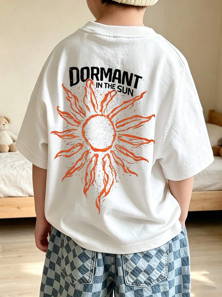 嬰兒街頭風 T-shirt,「Dormant In The Sun」太陽印花短袖上衣,柔軟,適合日常玩耍與戶外活動 - 白色 - 查看 1