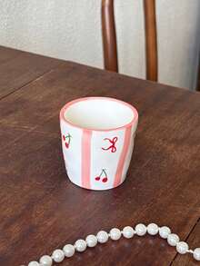 1 Set 1 Tetera 4 Tazas Juego de Té de Cerámica Resistente al Calor, Estilo Coreano Ins Lindo Pintado a Mano con Lazo | Juego de Té de Cereza, Adecuado para Tetera de Té de Flores, Hervidor de Agua de Té, Tetera de Infusión de Té, Juego de Preparación de Té, Reuniones de Fiesta, Todas las Estaciones - Multicolor - Ver 4