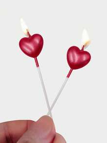 2/5/10pcs Heart-Shaped Candles, Birthday Candles, Birthday Cake Decorative Inserts, Birthday Cake Decorations, Autumn Cake Decorations, Cake Decorations, Baking Decoration Supplies - Multicolor - View 3