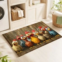 1pc Cartoon Farm Rooster Print Faux Cashmere Kitchen Mat, Absorbent Kitchen Rug, Kitchen Carpet, Long Runner Mat, Sink Front Mat, Suitable For Kitchen, Bathroom, Entryway, Hallway, Laundry Room And Home Decor - Multicolor - View 8