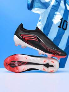 1 Pasang Sepatu Sepak Bola Pria Terbaru Gaya Piala Dunia, Sepatu Latihan Lapangan Rumput AG dengan Stud Panjang - Hitam - View 1