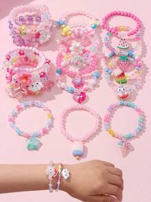 24Pcs Girls Butterfly Flower Heart Charm Beaded Bracelet Gift Set, Random Color, Holiday Party Jewelry, Birthday Gift - Multicolor - View 7