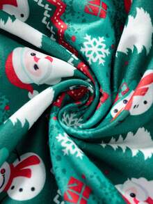 Young Girls Christmas Long Sleeve Dress, Green Mesh Tutu Dress With All-Over Print, Green Base With Ruffle Hem And Flutter Sleeves, Ribbon Bow, Santa Claus, Snowman, Christmas Tree, Snowflake, Holiday Party, Sweet Princess Style, Fashionable, Casual, Autumn/Winter, Daily Wear - Green - View 11