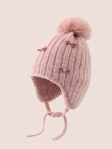 1pc Girls' Autumn/Winter Earflap Hat With Decorative Butterfly - Bow - View 3