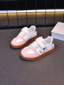 Girls' Pink & White Rabbit Embroidery Casual Sneakers, Hook & Loop Non-Slip Soft Sole Kids' Sports Shoes, Versatile For Spring & Autumn - Pink - View 4