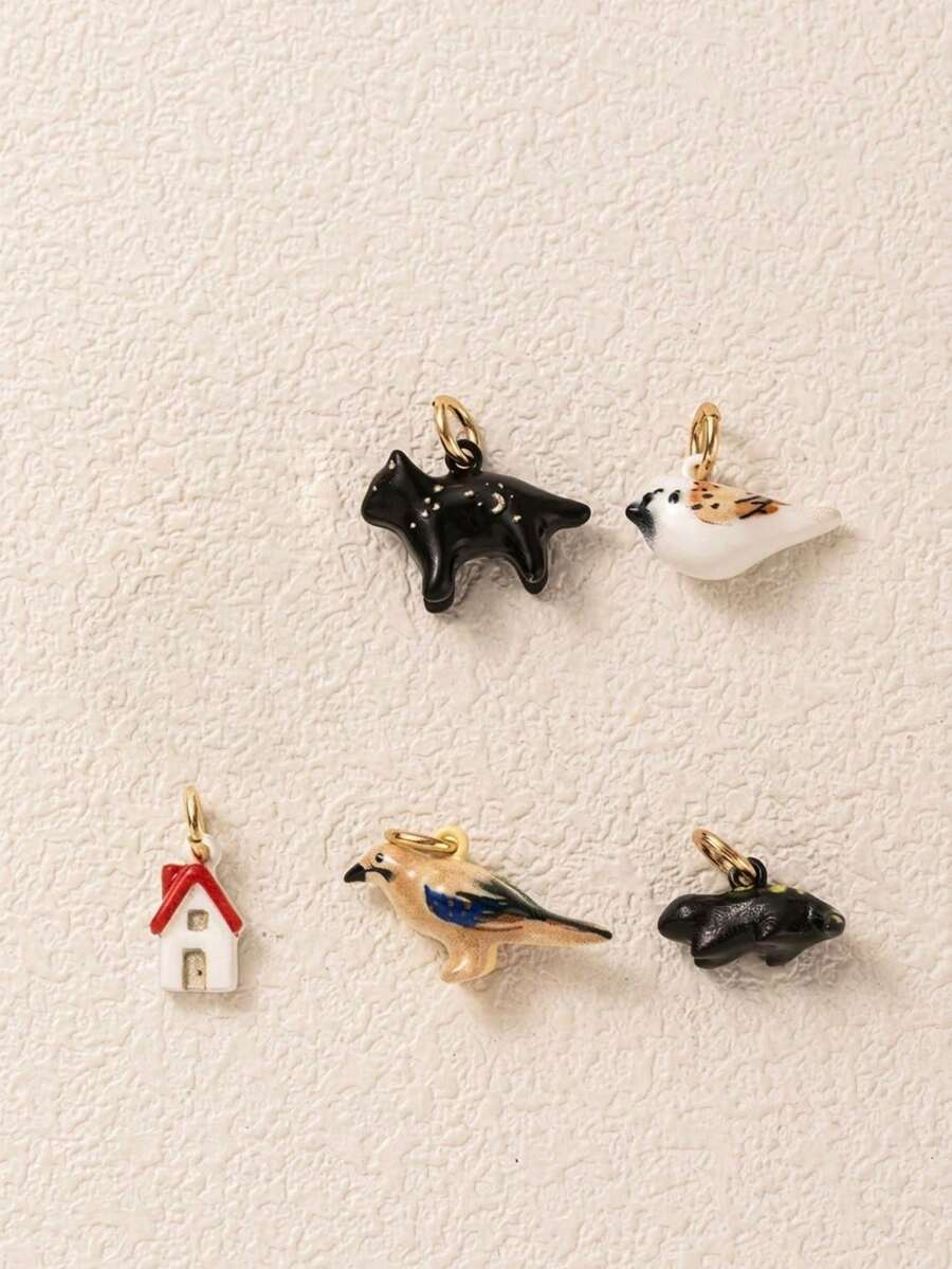 1pc Animal House Pendant, Exquisite Cartoon Style, 14K Gold Plated Copper Material, Suitable For DIY Creative Necklace, Bracelet, Earrings, Bag Chain, Keychain, Waterproof And Sweat-Resistant, Suitable For Daily Casual Wear - Multicolor - View 1