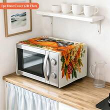 2D Flat 1pc Dust Cover, Pumpkin Wreath Autumn Decoration, Modern Fashion Style Pattern Microwave Cover, Single-Sided Printed Floral Pattern Oven Cover Cloth, Thanksgiving Christmas Halloween Kitchen Decoration, Autumn Decor - Multicolor - View 4