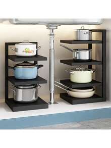 1pc Under Sink Storage Rack, Multi-Layer Kitchen Floor Standing Organizer With Adjustable Height For Pots, Pans And Miscellaneous Items - Multicolor - View 12