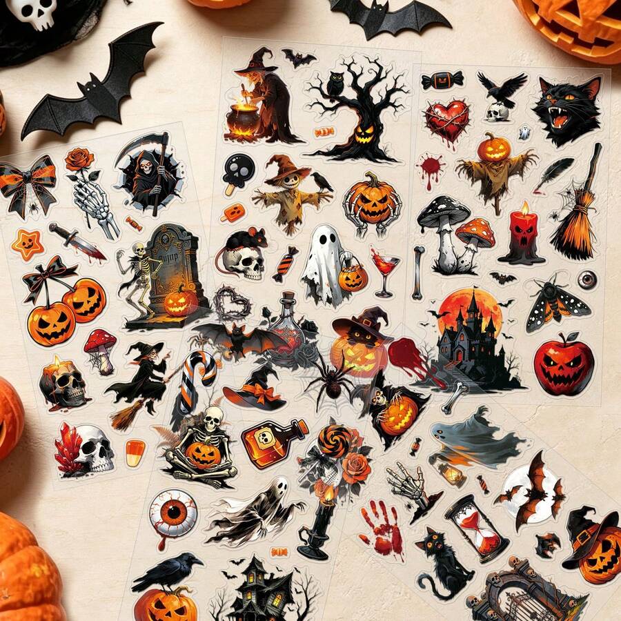 5PCS Transparent Original Halloween PET Stickers - Halloween Waterproof DIY Scrapbooking Material Stickers - A - View 1