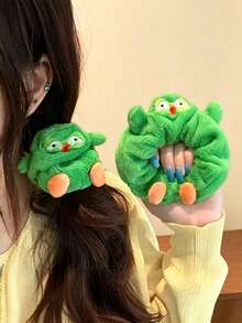 1pc Ladies Cute Cartoon Green Plush Owl Hair Scrunchie, Soft Fluffy Elastic Hair Tie For Daily Hairstyle Decoration - Multicolor - View 2