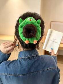1pc Ladies Cute Cartoon Green Plush Owl Hair Scrunchie, Soft Fluffy Elastic Hair Tie For Daily Hairstyle Decoration - Multicolor - View 5