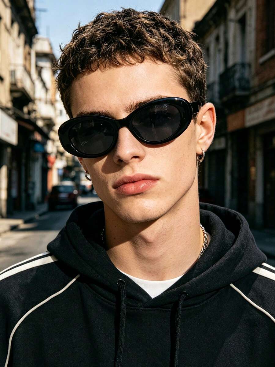 1 PC Men's Oval Fashion Glasses Classic Solid Color PC Frame Soft Tinted Lens Casual Versatile Lightweight For Vacation Outing With Glasses Box - Multicolor - View 1