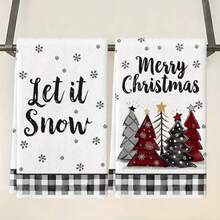 2pcs Christmas Tree & Funny Gnome Pattern Cleaning Cloths, 18x26in Absorbent Fluffy Towel Set, Soft Quick-Dry Kitchen Towels, Suitable For Bathroom, Living Room, Kitchen Home Decor, Christmas Decoration, Christmas Gift For Friends And Family - Black and White - View 8