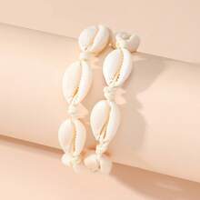 1pc Bohemian Style Seashell Drawstring Collarbone Necklace, Beach Vacation Natural Shell Necklace, Adjustable Braided Rope Necklace, Vacation Style Minimalist Neck Chain - Apricot - View 4