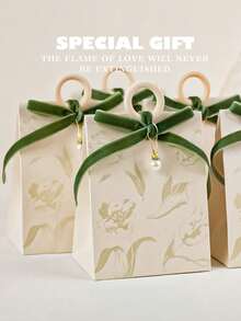 20pcs/40pcs Wedding Forest Style Velvet Ribbon Small Gift Boxes, Holiday Party Birthday Floral Handheld Boxes + Small Pearl Pendant - A - View 1