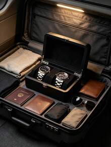 Hard Shell Watch Storage Box With Flip Lid, 2 Watch Compartments, Scratch-Resistant Lining, Durable And Dust-Proof, With Handle For Portability, Ideal Gift For Watch Collectors - Multicolor - View 3