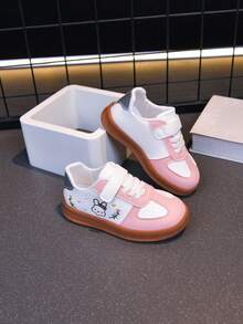 Girls' Pink & White Rabbit Embroidery Casual Sneakers, Hook & Loop Non-Slip Soft Sole Kids' Sports Shoes, Versatile For Spring & Autumn - Pink - View 3