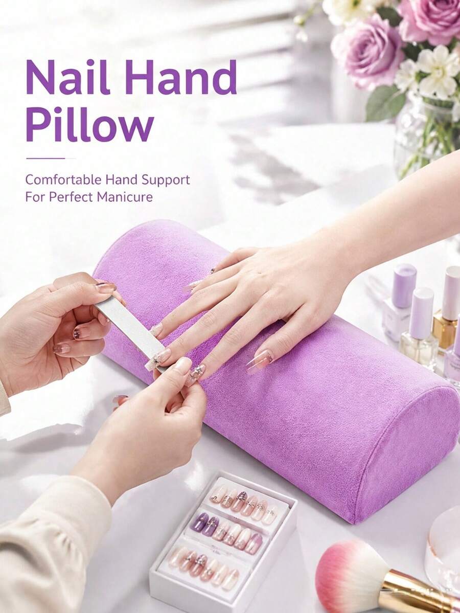 1 cái gối đỡ tay hình bán nguyệt bằng vải terry có thể tháo rời và giặt được, mềm mại và thoải mái, phù hợp cho làm móng chuyên nghiệp và DIY, nhiều màu, hoàn hảo cho salon, tại nhà, bãi biển, quà tặng lý tưởng cho những người đam mê làm móng - Nhiều màu - Xem 1