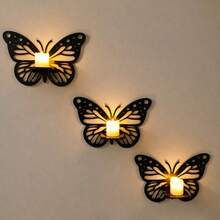 Wooden Wall Floating Butterfly Candle Holder, Room Decoration Rack, Gemstone Small Item Display Rack, Home Wall Decoration Rack, Wedding Wall Decor Candle Holder. - Multicolor - View 3
